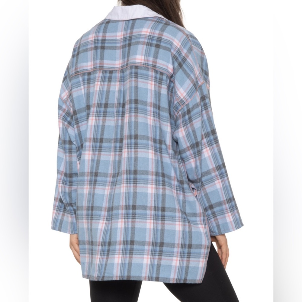 Free People Sunday Morning Sleep Shirt - Long Sleeve Size Color Pale Blue Combo - Picture 2 of 2